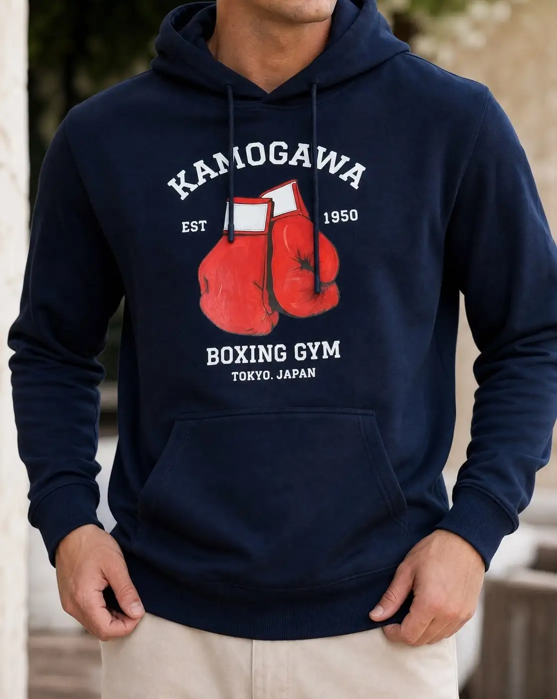 Men Chest Print Hoodie Vintage Boxing Gloves Graphic Pullover Hooded Sweatshirt Gym Sports Casual Streetwear Tops