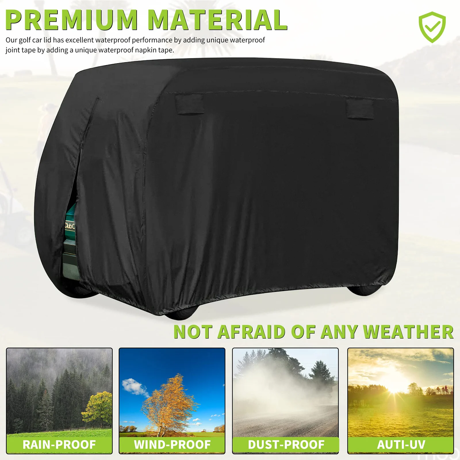 210D Waterproof Golf Cart Cover Universal Fits for Most Brand 2/4 Passenger Golf Cart Sunproof Dustproof Outdoor Cover Zipper