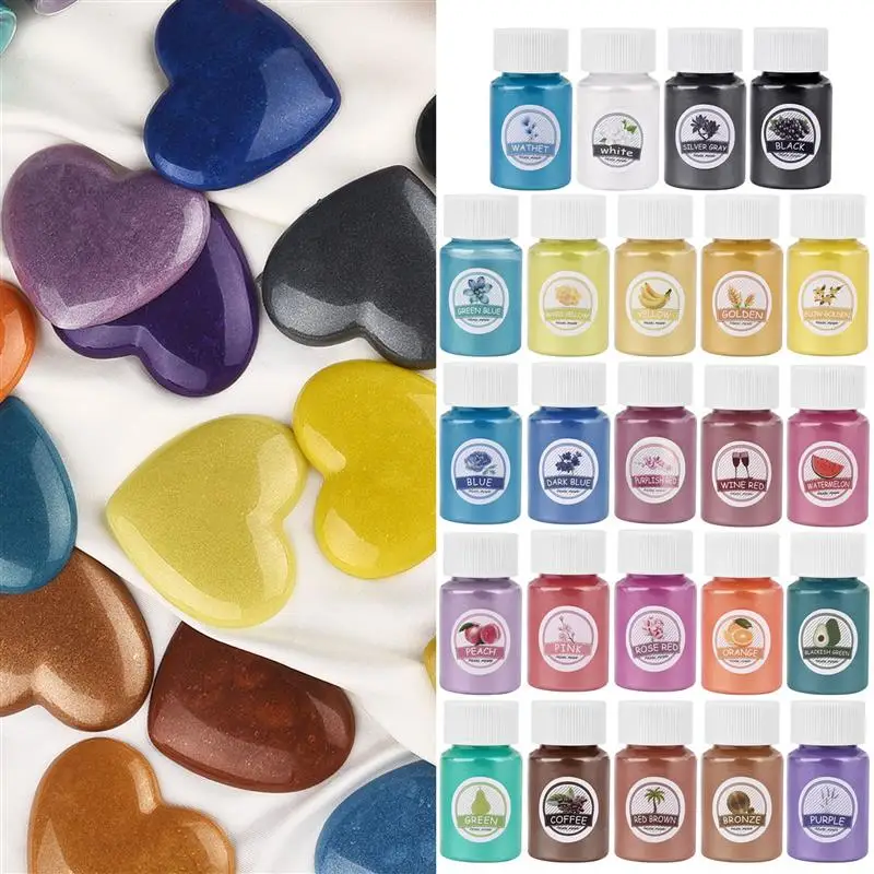 24 Warna Epoksi Resin Pewarna Bubuk Mika Bubuk Pigmen Set Resin Mika Pearlescent Resin Mutiara Alami Micas Pewarna Resin