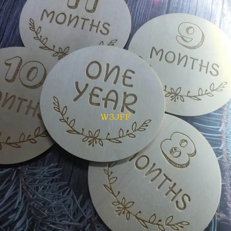 W3JF 12 قطعة بطاقات تسجيل النمو الشهري لحديثي الولادة بطاقات تذكارية خشبية للولادة دعائم التصوير