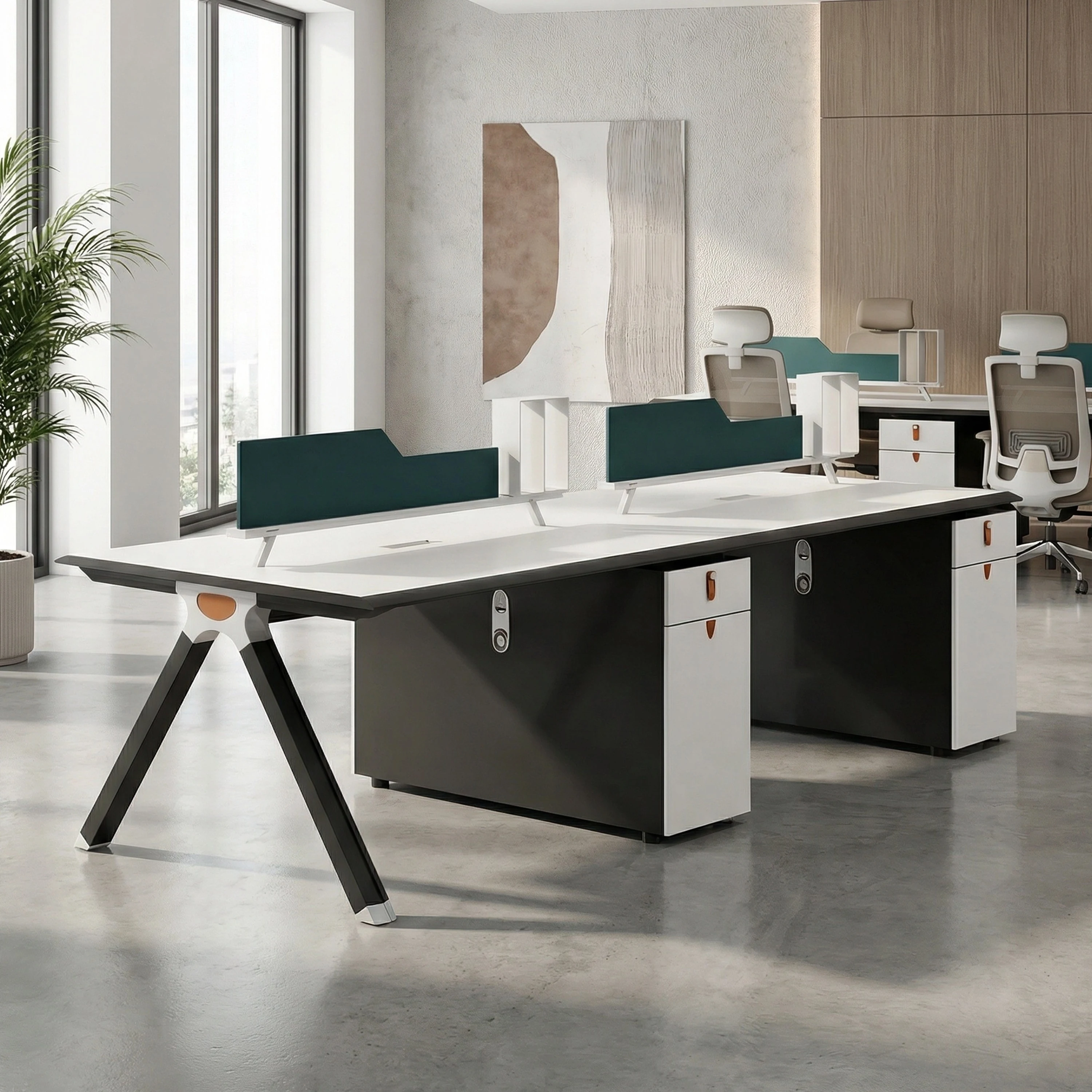 @#Large Capacity Multifunction Storage Cabinet Durable 6-Seater Modern Office Desk with Partition Extendable