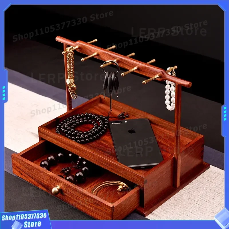 Mahogany Solid Wood Key Holder Entryway Storage Box Desktop Organizer Tray Shoe Cabinet Decorative Ornament for Home Entrance