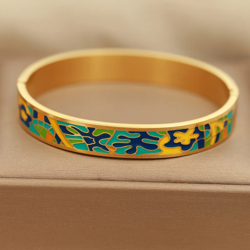 Classic Stainless Steel Metal Oil Multicolor Irregular Bangles for Women Fashion Brand Jewelry Elegant Bangles Party Accessories