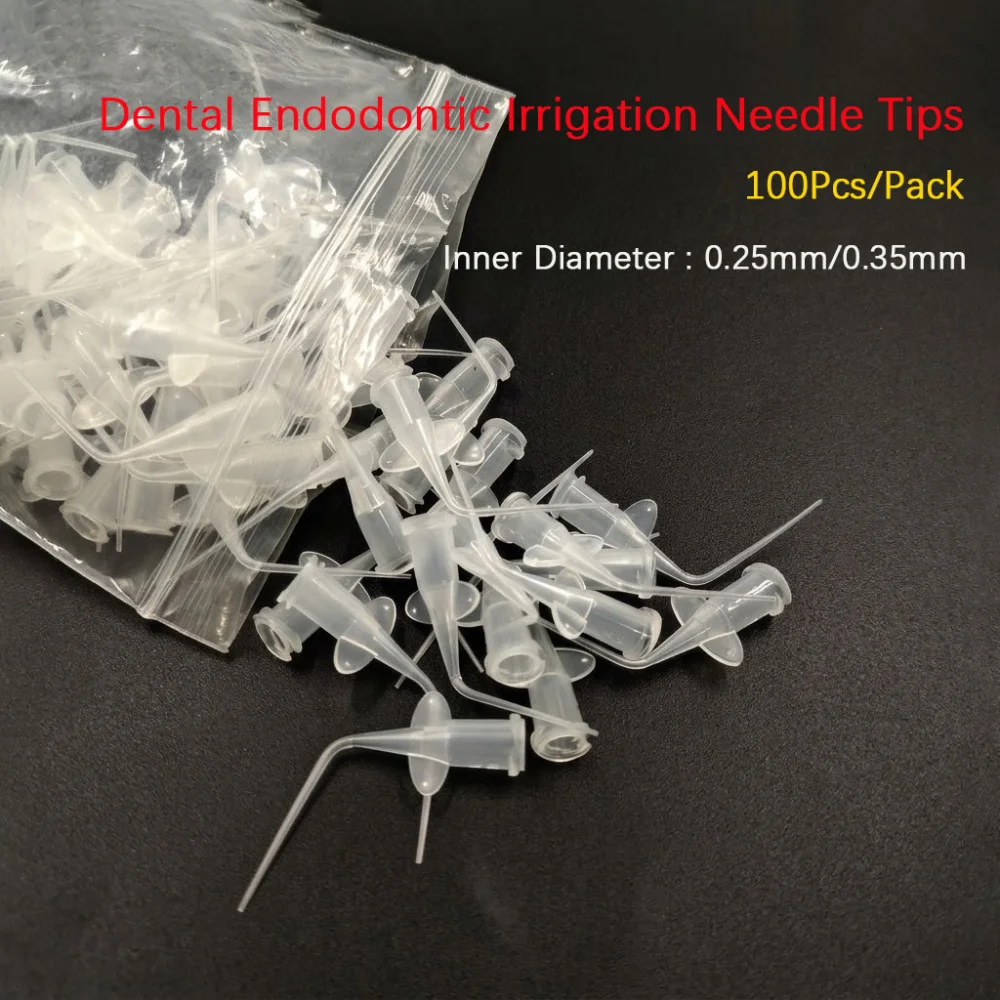 100Pcs Dental Root Canal Irrigation Needle Tips Butterfly Type Curved Syringe Tip 0.25mm 0.35mm Endo Flushing Nozzle