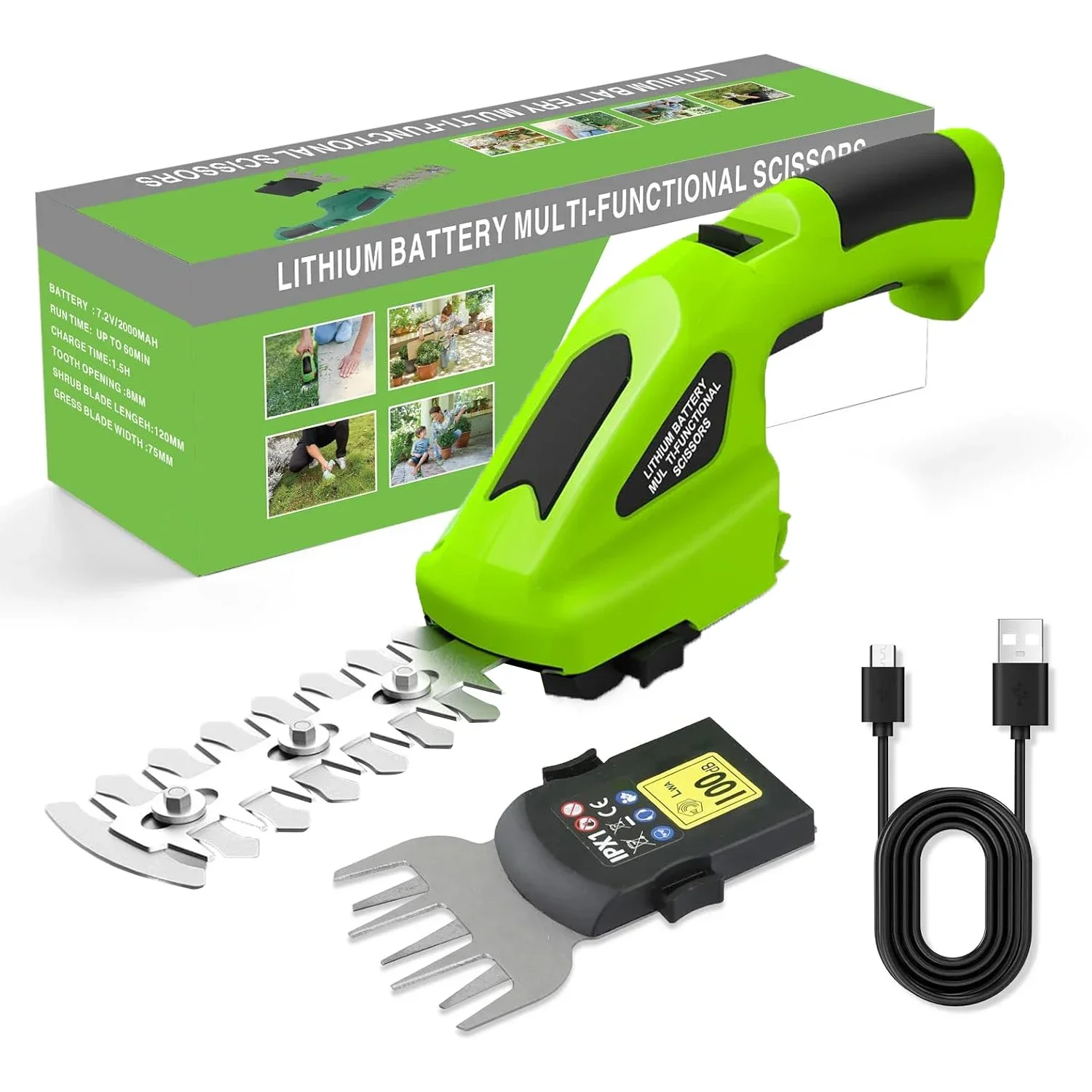 

L2 IN 1 Cordless Electric Hedge Trimmer 21V 2000mAh Rechargeable Handheld Household Shrub Weeding Pruning Mower Gardening Tool