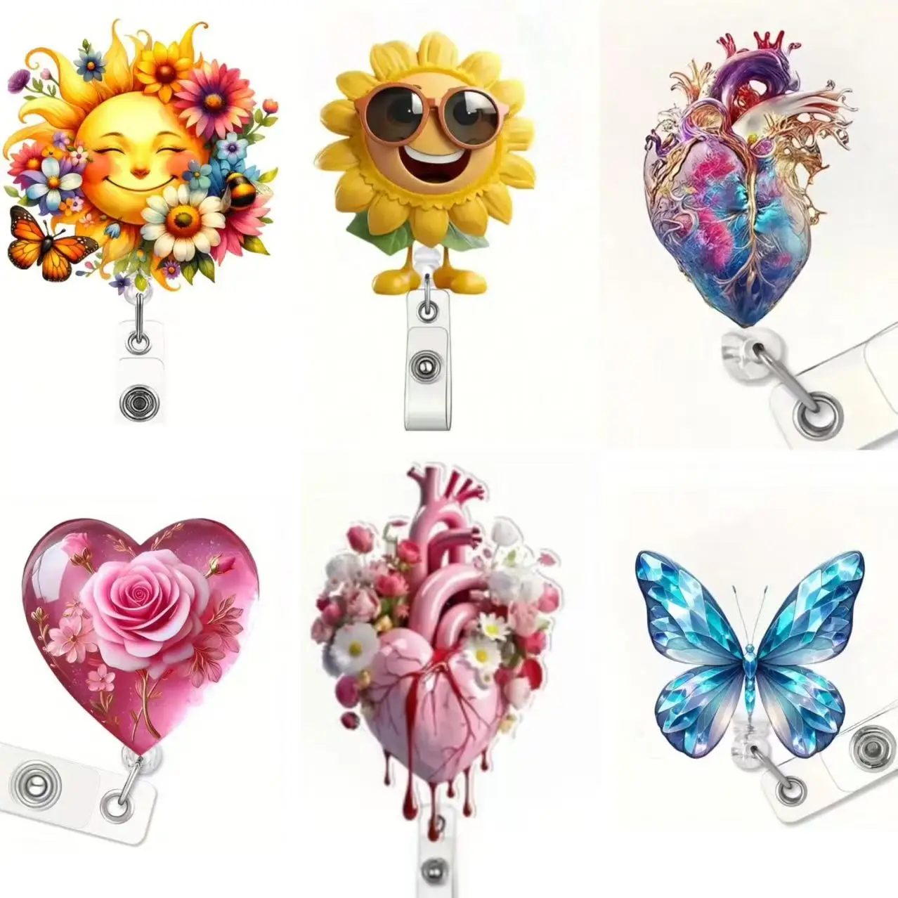 

1pc Cute sunflower Retractable Badge Reel – Acrylic ID Holder for Doctors, Nurses, RN, LPN, Healthcare Staff