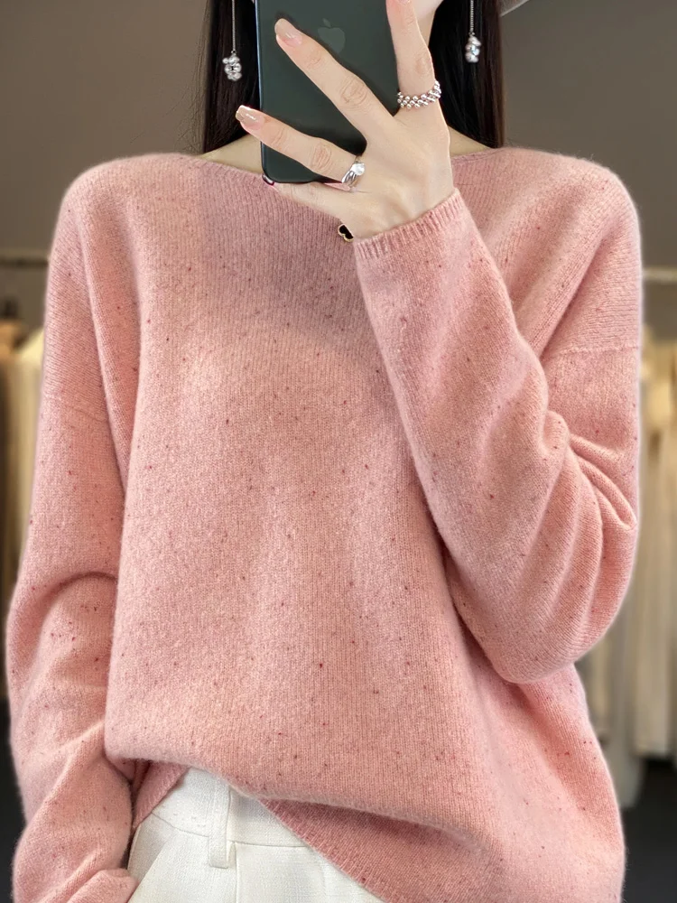 Loose Women Wool Sweater O-Neck Dot Style Pullover 100% Merino Wool Knitwear Autumn Winter Long Sleeve Casual Grace Clothes Tops