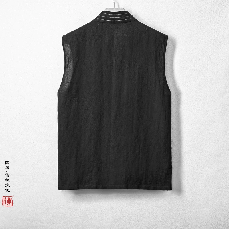 2023 Summer Chinese Traditional Clothing Hanfu Vest Men Linen Cotton Sleeveless Top Mens Tang Suit Kimono Cardigan Mens Slit Top