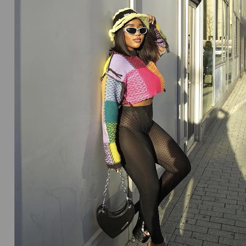 Knitted Y2K Sweater Tops Sexy Baggy Fashion Sweatshirts Streetswear 2023 Winter Fall Clothes Women Girls Cute Crop Knit Tops