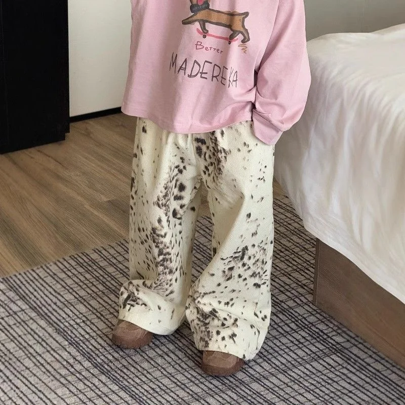 

Children's Leopard Print Jeans for Boys' Autumn Wear 2025 New Korean Janpan Children's Cool and Loose Casual Straight Leg Pants