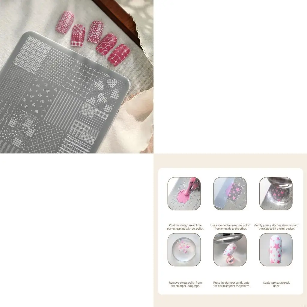 

Portable 72g Art Stamp Plate Featuring Elegant Checkered Lace Patterns Suitable for Travel Friendly Beauty Tool