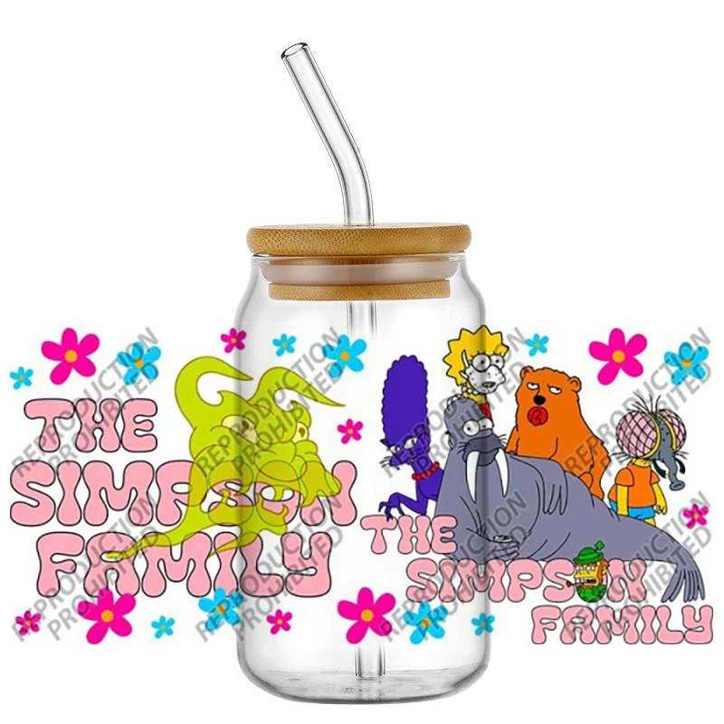 Popular Cartoon funny Family 16oz UV DTF 3D Transfer Sticker Decals Wraps For Glass Can Cup Craft DIY Gift Creative cup wrap