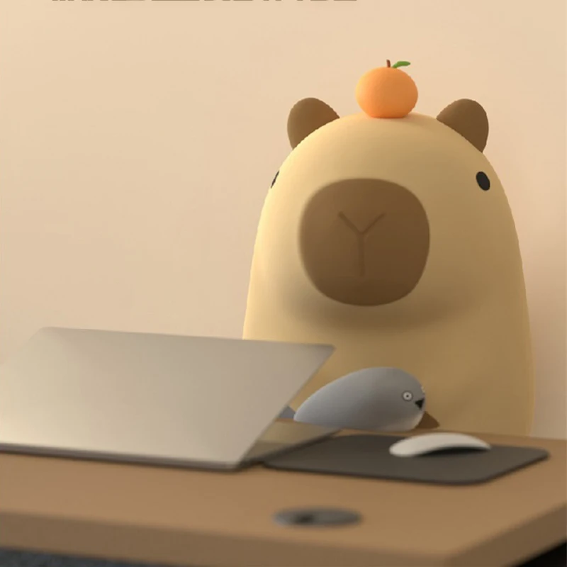 Capybara ไฟกลางคืนแบบซิลิโคน USB แบบพกพาชาร์จไฟได้โคมไฟระบบสัมผัสสัตว์ที่มีฟังก์ชั่นจับเวลาสำหรับตกแต่งห้องนอนที่บ้าน