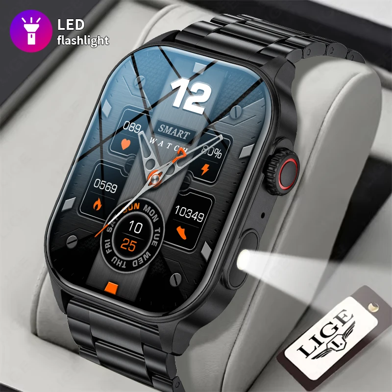 

LIGE Military Outdoor 2.01" Smart Watch Men Bluetooth Call 100+ Sport Mode Flashlight Smartwatch IP68 Waterproof For Android iOS