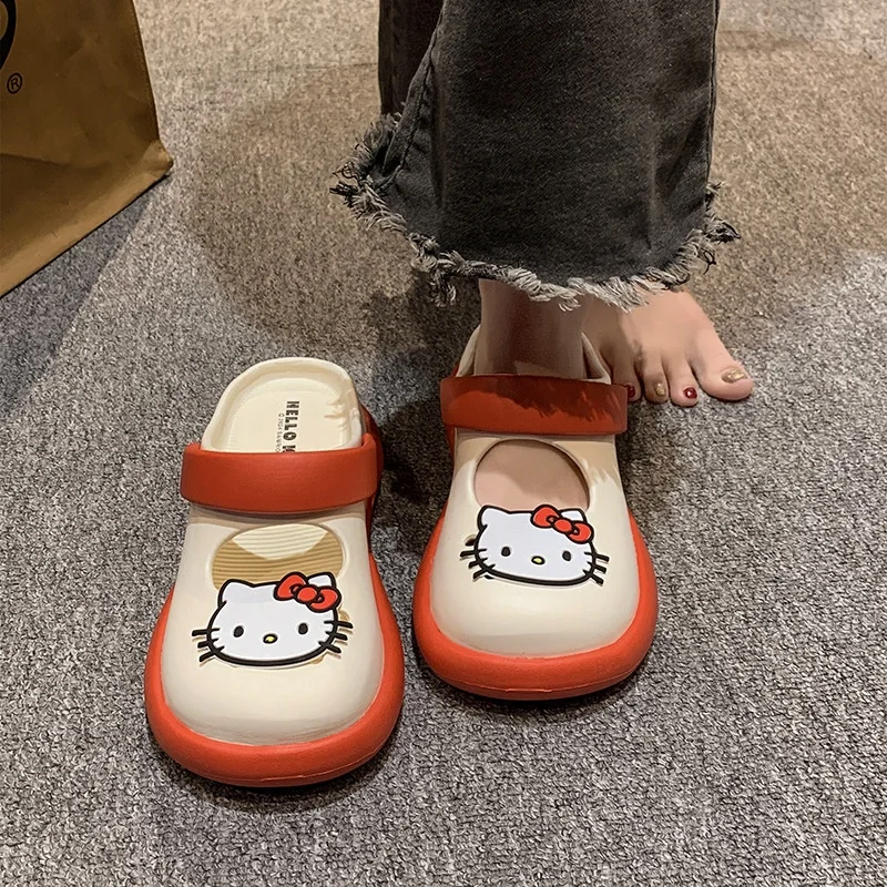 Pantoufles à semelle optique coordonnante mignonnes Hello Kitty, sandales d'été Kawaii, chaussures de maison confortables, cadeaux pour amis et famille, nouveau, 2024