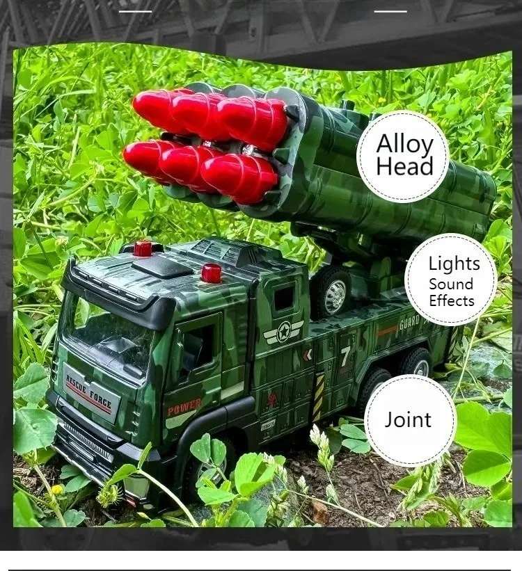 1:32 Militair model Lanceringsvoertuig Raketauto's Speelgoed Diecast Model Lichte muziek Trek deuren terug Geopend vrachtwagen Jongens Educatief speelgoed