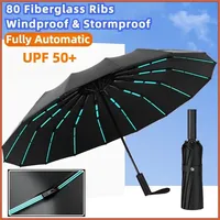 Windproof Automatic Umbrella 80 Reinforced Fiberglass Ribs, Stormproof UV 50+ for Men Women, Compact Folding Sun Rain Umbrellas