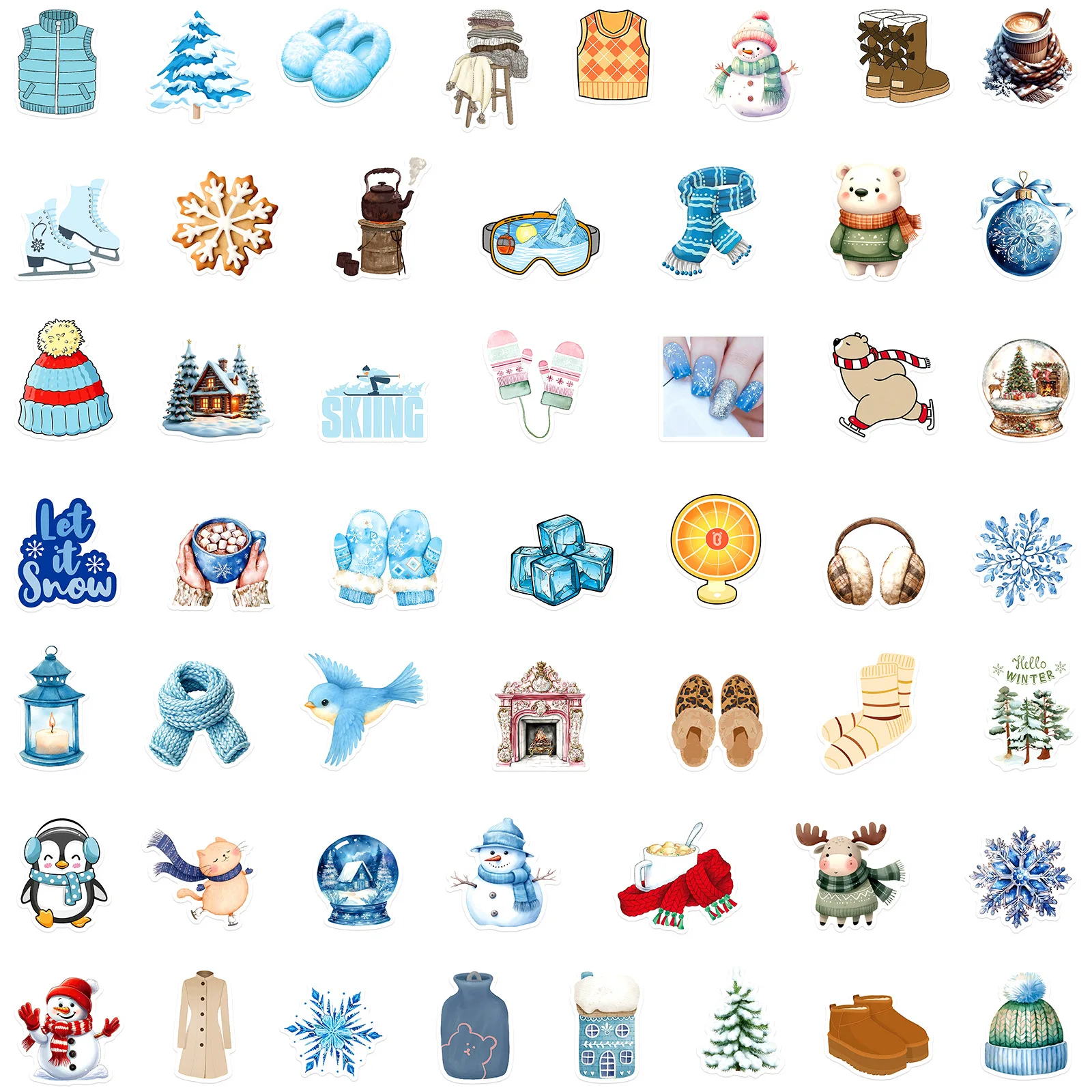 50/100 Pcs Nordic Style Winter Atmosphere Doodle Stickers for Cup Notebook Phone Stationery Box Printer Atmosphere Decor Decals