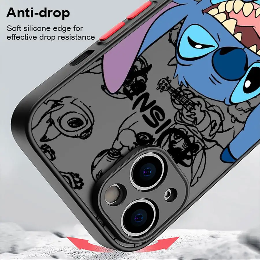 Coque de téléphone Disney Stitch, jolie coque mate pour Apple iPhone 11 16 13 15 12 14 Pro Max 7 XR X XS 13 12 Mini 14 Plus 8 SE