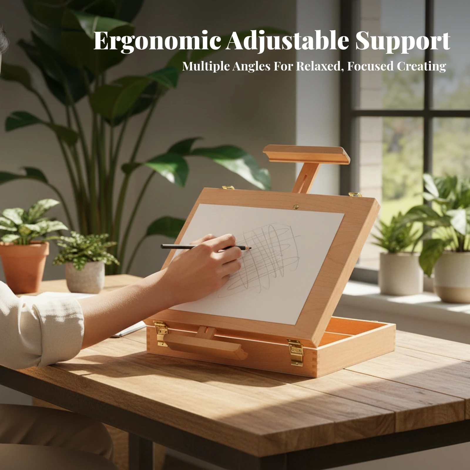 Wooden Artist Easel Box Beechwood Art Supply for Artists, Studio, Classroom
