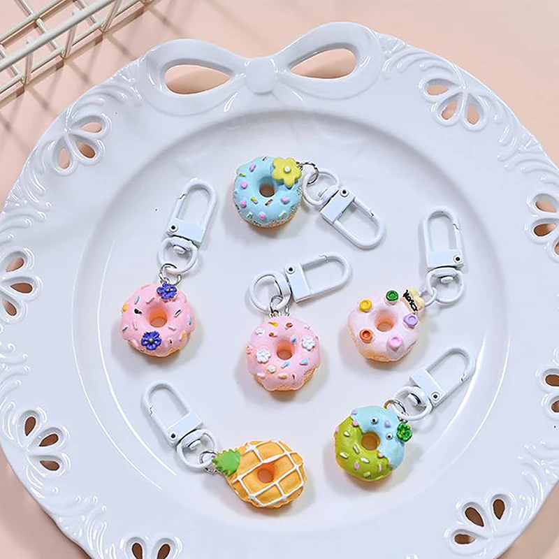 Cartoon Kawaii Simulation Food Donut Keychain For Women Girls Cute Car Key Rings Backpack Pendant Decoration Accessories Gifts