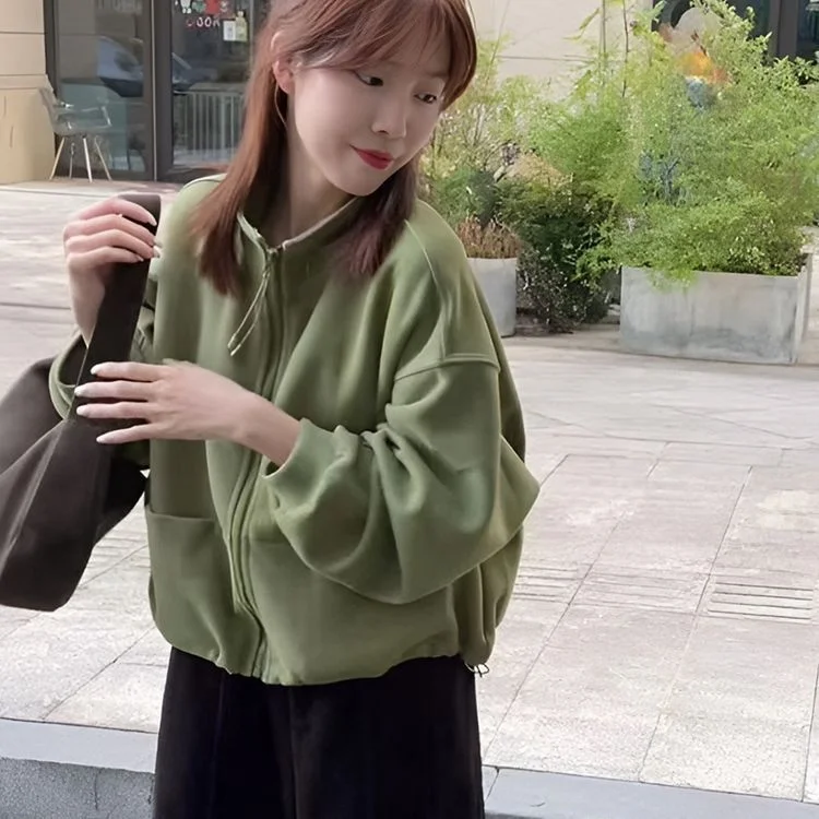 

Утепленная флисовая толстовка-кардиган для женщин: свободный повседневный кардиган с открытым передом, на молнии, с воротником-стойкой и шнурком