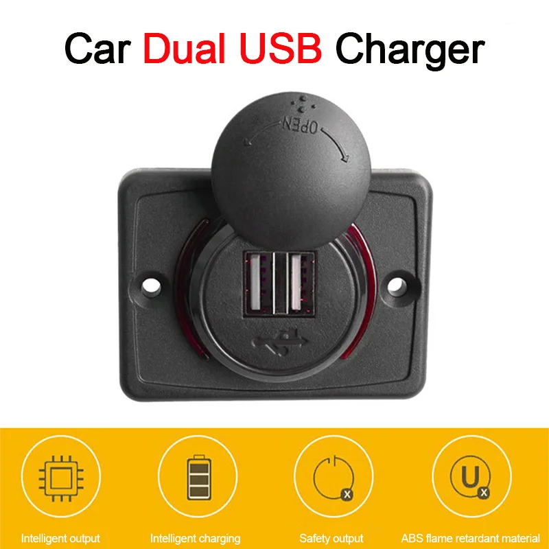 

Car Dual USB Charger 12V 24V 3.1A LED Aperture Universal Quick Motorcycle Car Bus Chair Charger Power Socket with Sliding Cap