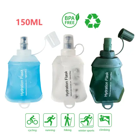 AXEN 150ML Folding Water Bottle White Green Blue Small Collapsible Soft Flask TPU For Cycling Running Camping Travelling