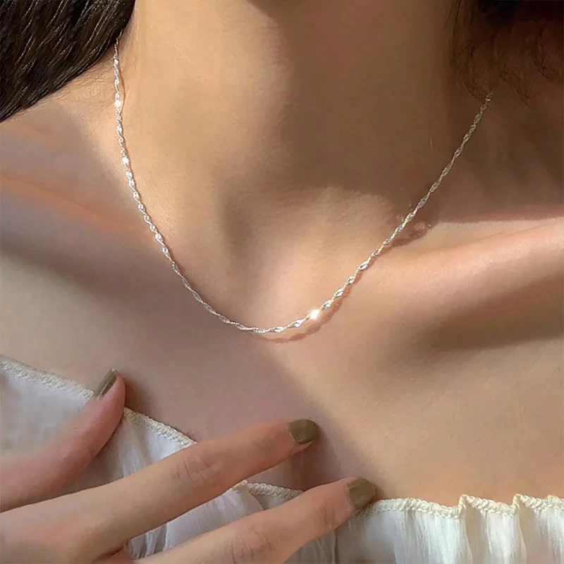 Exquisite 18K Gold Plated 925 Sterling Silver Thin Chain Necklace for Women Simple Clavicle Chain Daily Fine Jewelry