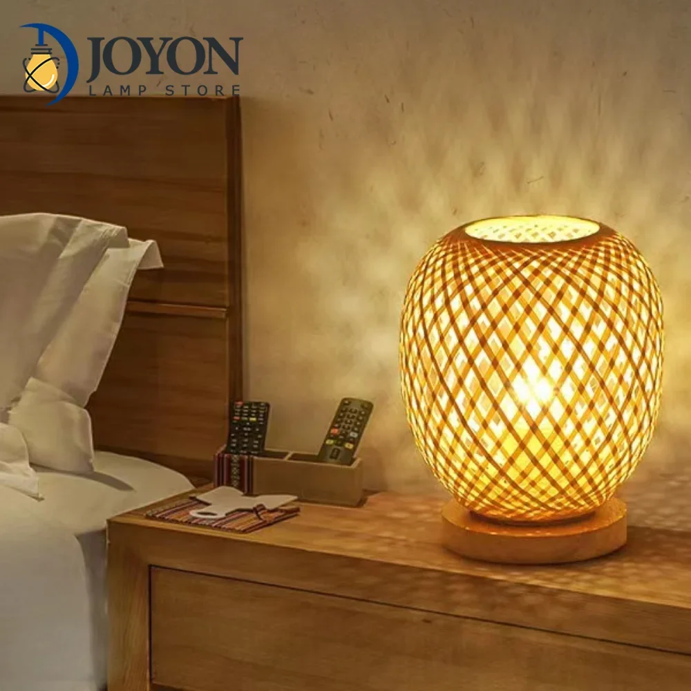 

Bamboo Woven Wood Table Lamp Chinese Bamboo Handmade Table Lamp Rattan Bedside Ancient Nostalgic Bamboo Woven Lamp Study