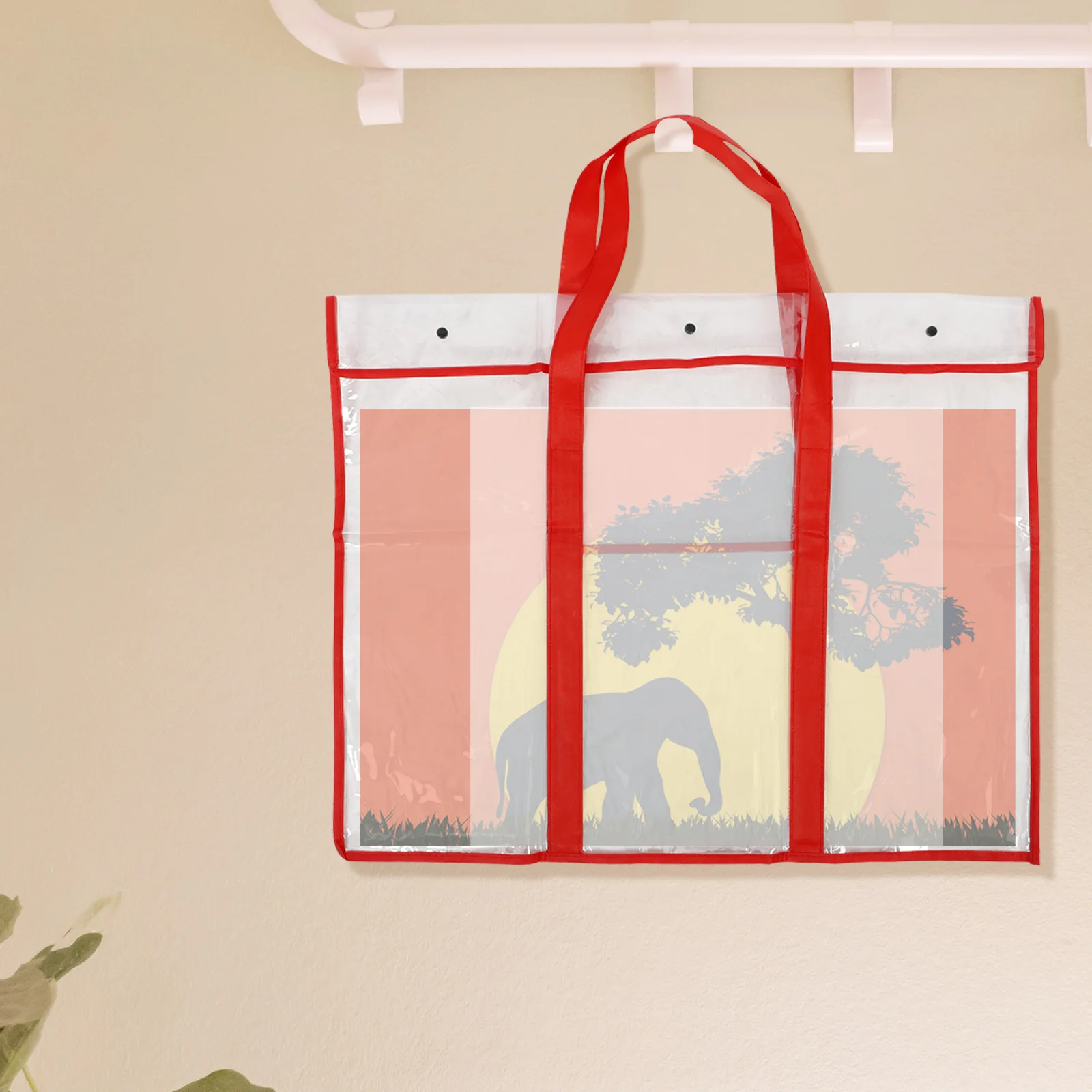 Large Capacity Red Pvc Transparent Art Storage Bag For Posters Documents Handle Portfolio Folder Bulletin Board Organizer