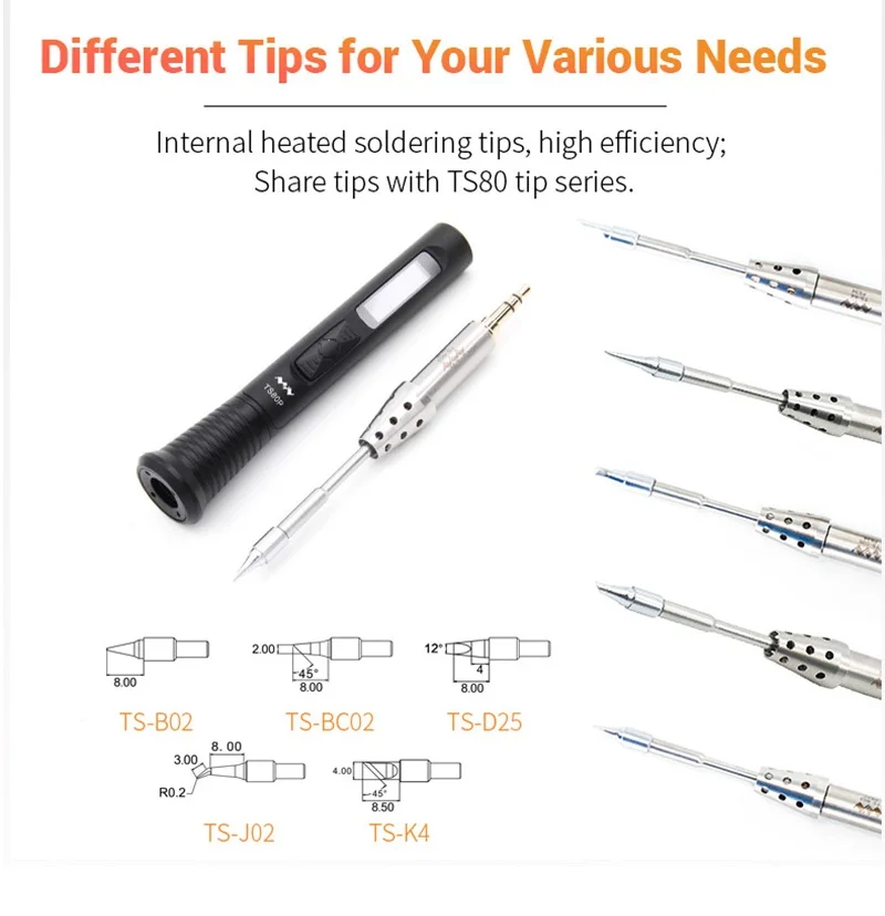 Imagem -06 - Ferro de Solda Dicas Ts1c Ts80p Ferramentas de Substituição Originais Ts-b02 Ts-d25 Ts-k4 Ts-bc02 Ts-j02 Miniware