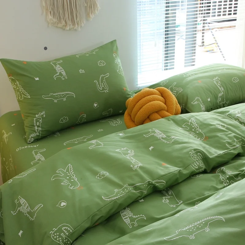 

Милый детский комплект постельного белья с динозаврами, 3-4 предмета, 100% хлопок, пододеяльник и простыня