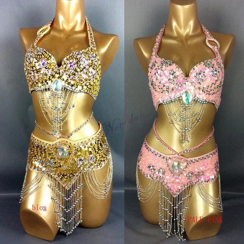 Ensemble de olympiques de danse du ventre pour femmes, perles de cristal, gland, frange, paillettes, vêtements de scène, olympiques de performance, luxe