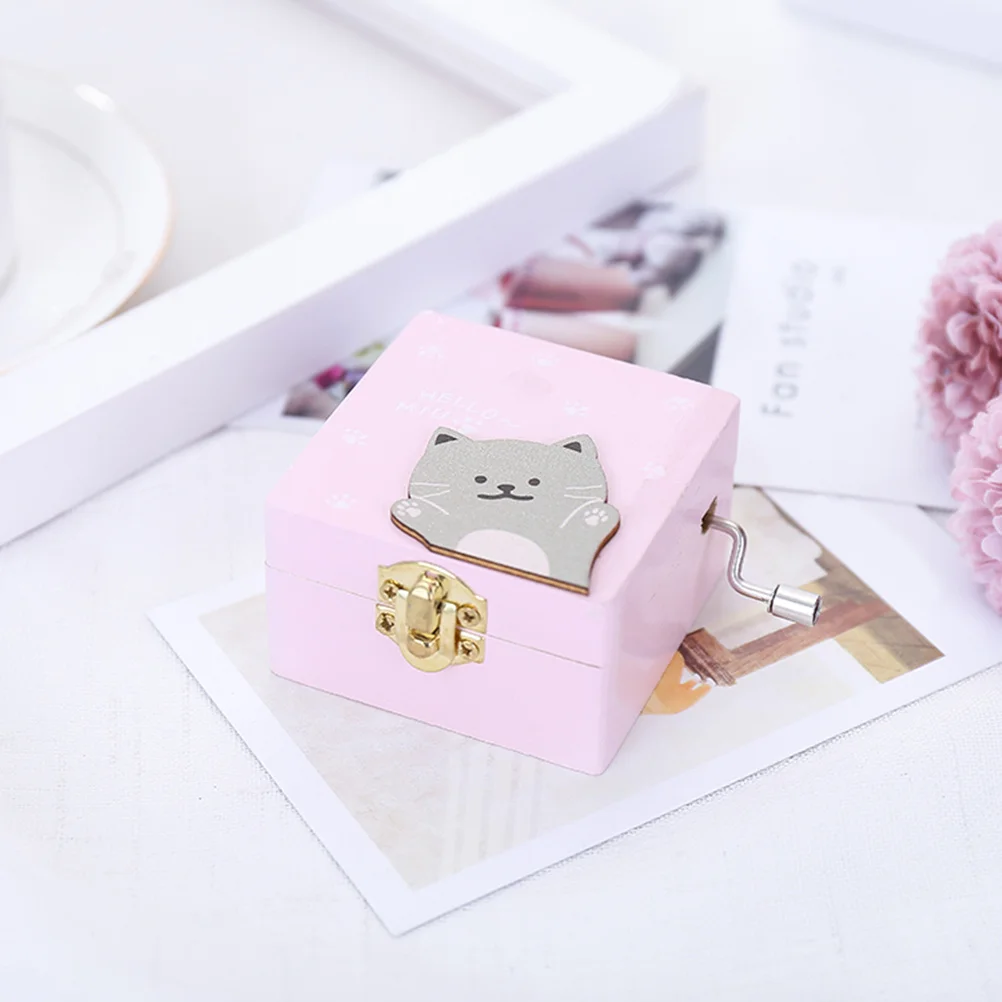 

Wooden Music Box Hand-Cranked Kitten Shaped Miniature Wind Up Mechanical Melody Box for Birthday Valentine Christmas Gift