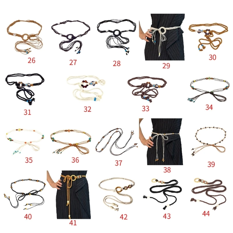 

Color Optional Women Waist Belt Vintage Bohemian Adjust Braided Thin Belt