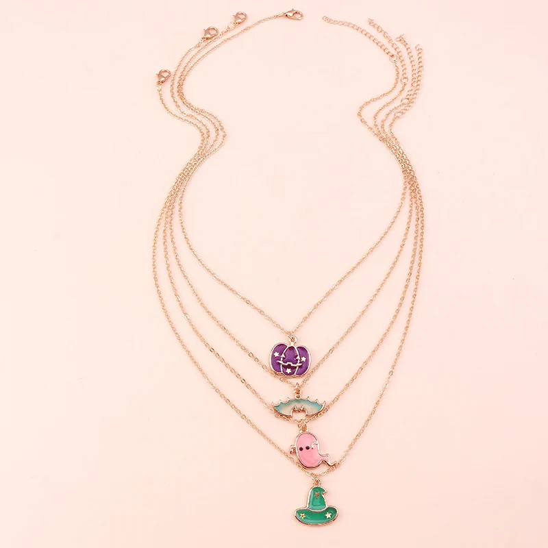 Aihua 4-teiliges Set mit niedlichen Halloween-Halsketten aus Emaille: Kürbis, Fledermaus, Mumie, Hexe, Skelett, Augapfel-Halskette für Damen, Halloween-Party-Schmuck – Detail 23