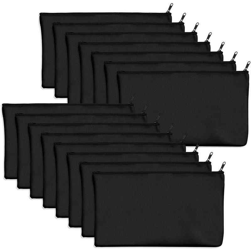 

15 Pcs Black Blank Canvas Bag 8.3X4.7in Stationery Storage Zipper Bag Diy Graffiti Pencil Case Diy Gift Bag