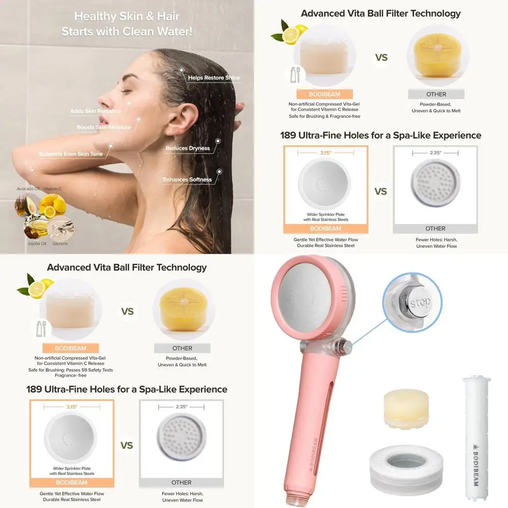 

Фильтр для душа с витамином С и удалением осадков для чистой, без хлора, воды, экономии воды и здоровья кожи и волос - пион розовый