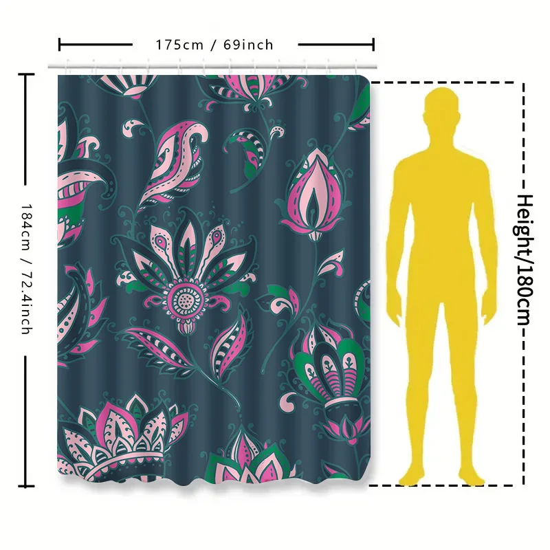 ستارة دش مطبوعة بالزهور نابضة بالحياة، ديكور حمام مقاوم للماء لتزيين غرفة المعيشة المنزلية، أخضر وردي أسود أرجواني (Bl) #5