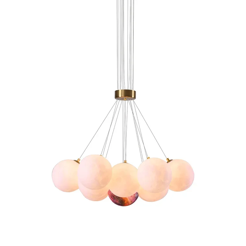 

Modern Nordic Living Room Dining Cream Wind Creative 3D Planet Light Children's Room Bedroom Bubble Ball Chandelier