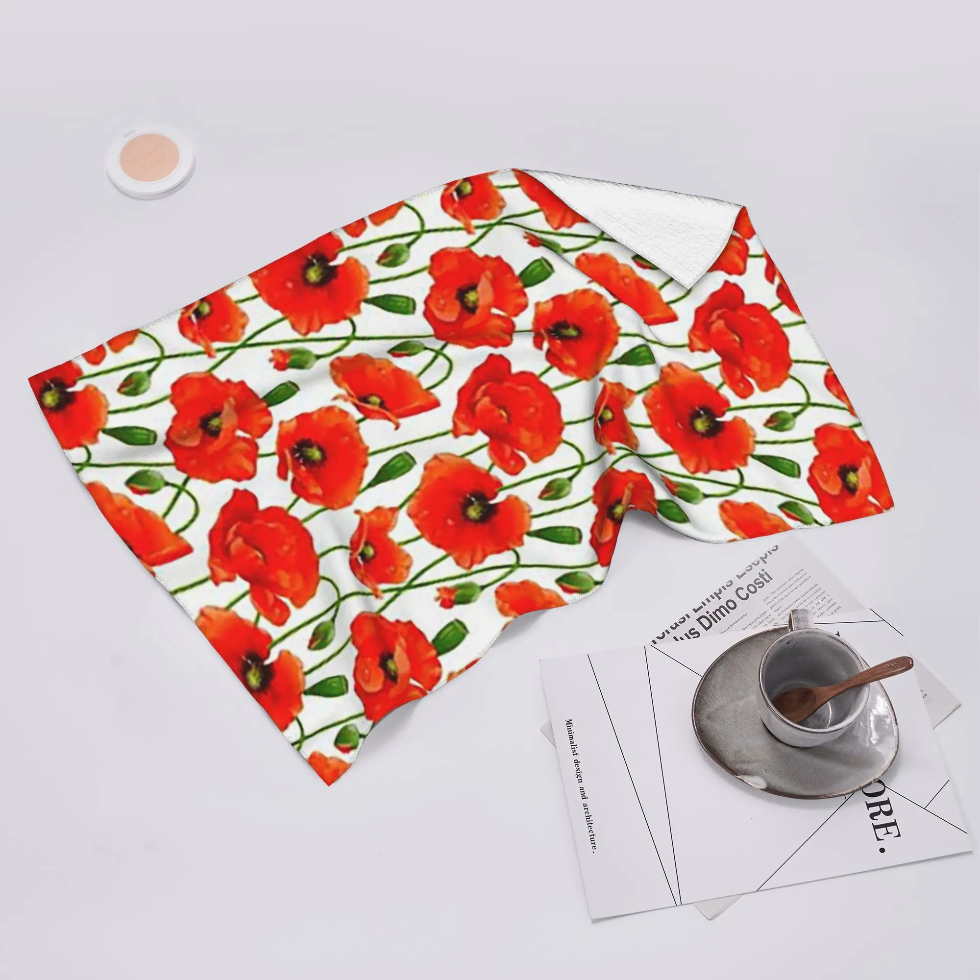 Custom Beautiful Red Poppy Flowers Soft Face Towel Quick Dry Pool Bath Cotton Towels Absorbent Quick