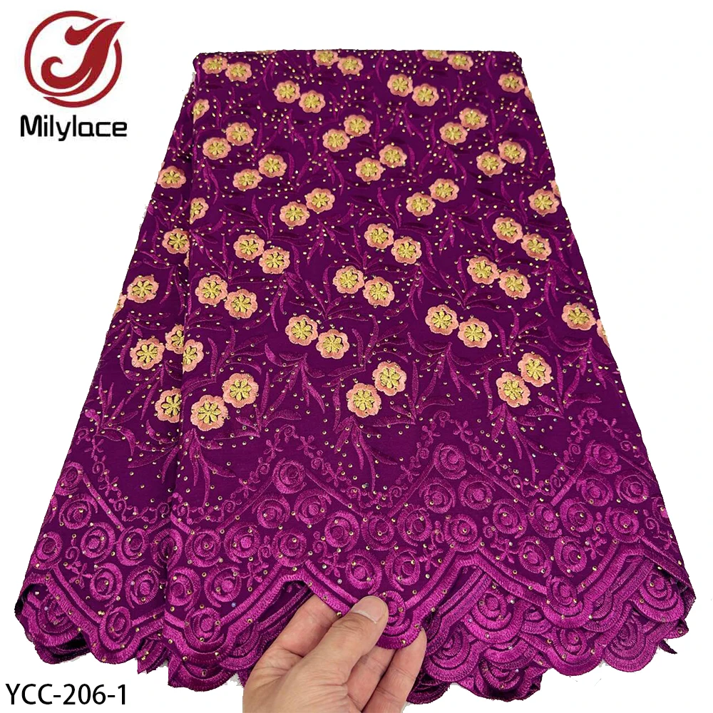 High Quality 5 Yard Swiss Lace Embroidery African 100% Cotton Fabrics Swiss Voile Lace Popular Dubai Style YCC-206