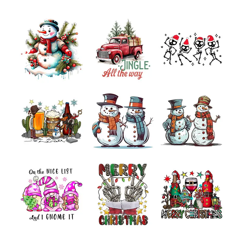 Merry Christmas Snowman Printed Vinyl Thermosol Applique Iron-On Transfers Patches For DIY Clothing Handbags Etc. T16696