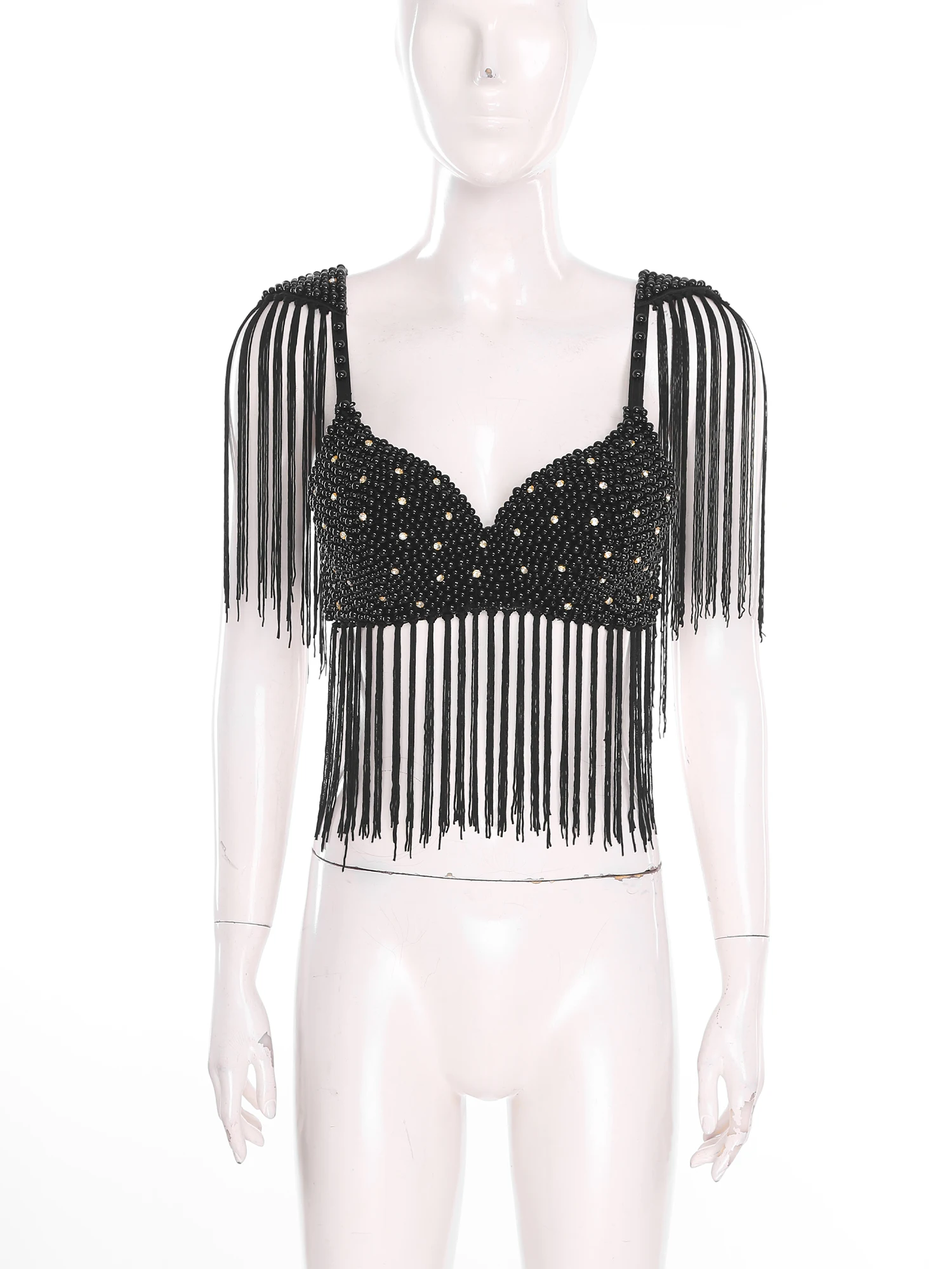 المرأة الرقص الشرقي هامش الصدرية كل انحاء البلاستيك الخرز شرابة تقليم دفع ما يصل الصدرية مع لوحات الكتف اللاتينية ملابس رقص الطرف