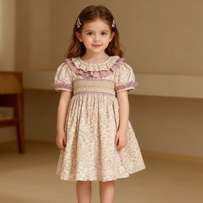 Girls Skirt 2025 Summer New Childrens Wear Korean Style Girl Baby Cute Broken Flower Doll Collar Princess Skirt Casual Simple