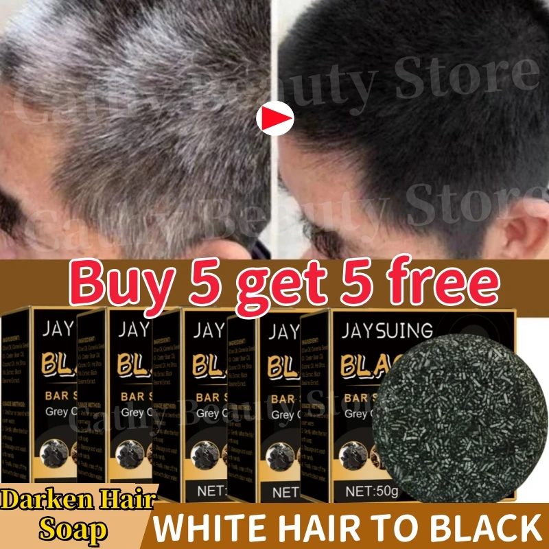 

White Hair Darkening Shampoo Soap Restore Gray Beard Eyebrow Hair Natural Color Soap Gray White To Black Dye Hair Fix ShampooBar