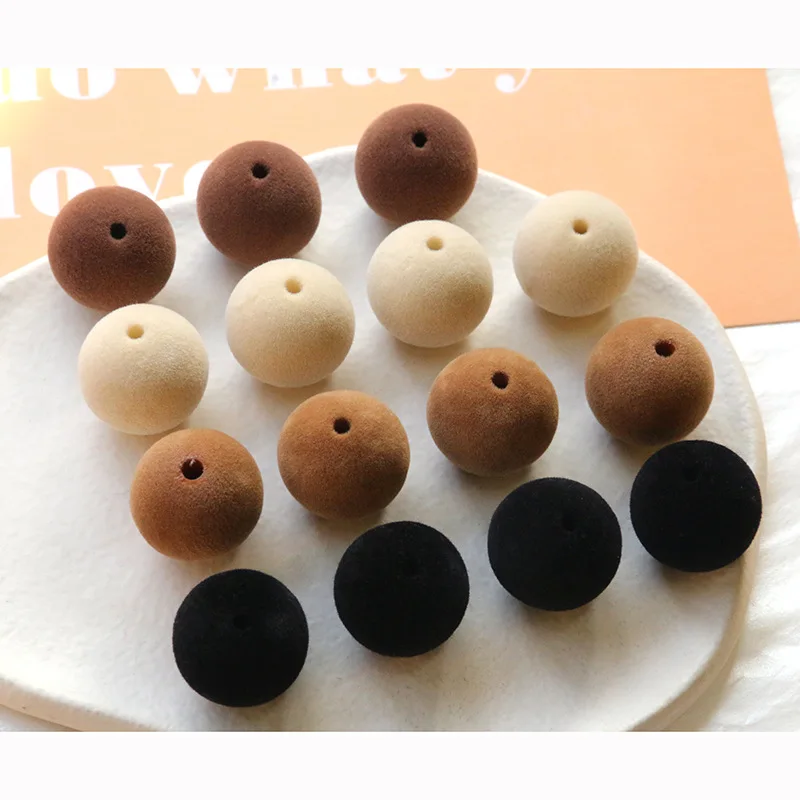 Diy jewelry making 50pcs/lot 20mm color Flocking effect geometry round shape resin straight hole bead fit garment hair accessory
