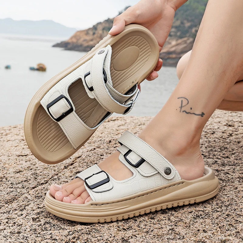 Summer Men Beach Flip-flops Black Beige Color Men Casual Comfortable Lightweight Two-in-one Flip-flops Travel Flip-flops
