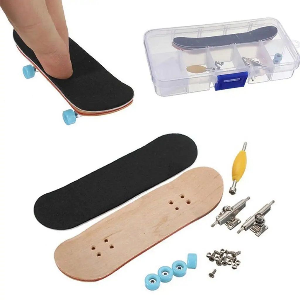 DIY Wooden Fingerboard Finger Skate Board Grit Box Maple Wood Tools Box